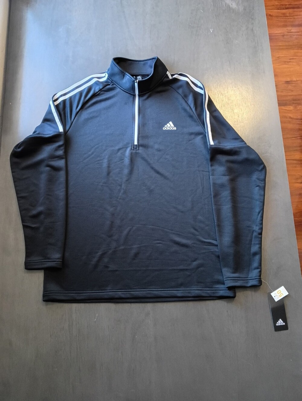 Mens French Terry 1/4 Zip Sweater Black/White Size Large NWT.